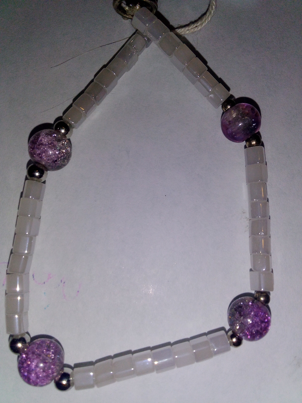 Purple and White Beaded Stretch Bracelet
